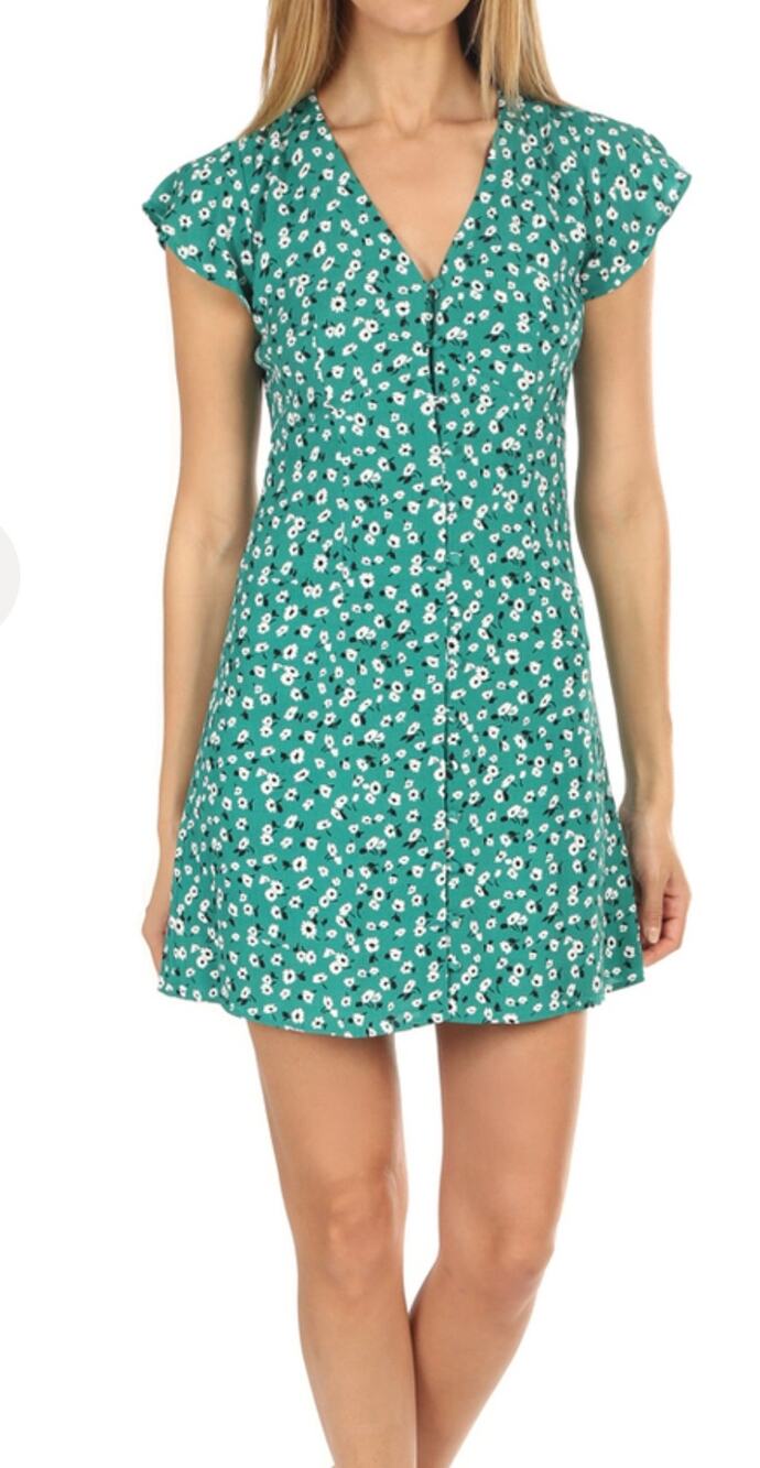 Rails Min Dress Helena Green Floral Button Down Flutter Sleeves